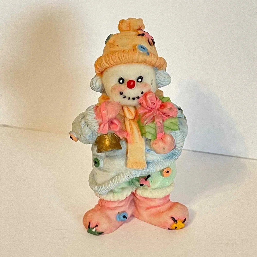 Vintage Snowman with Bell, Gift Patched Clothes Small Hand Painted Decor Cute